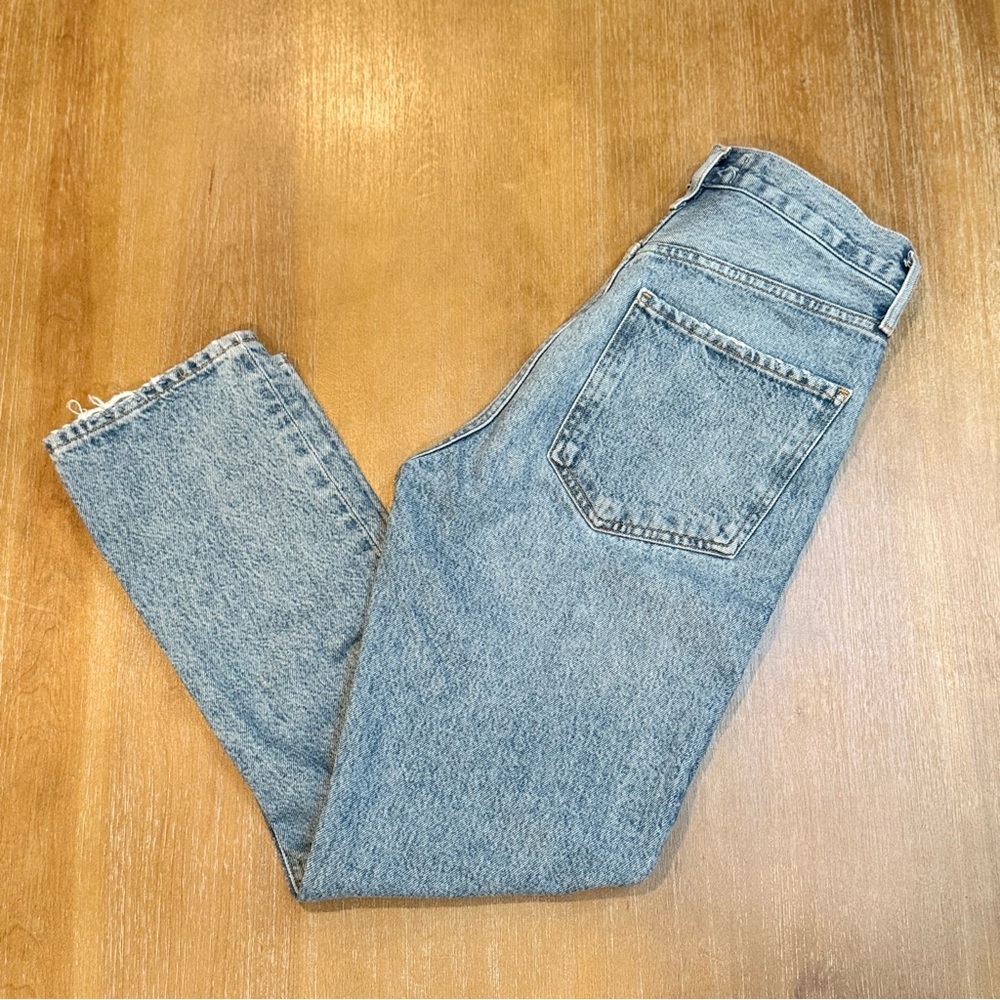 AGOLDE Riley High-Rise Straight‎ Leg Jeans in Escalate Crop Distressed Sz 26